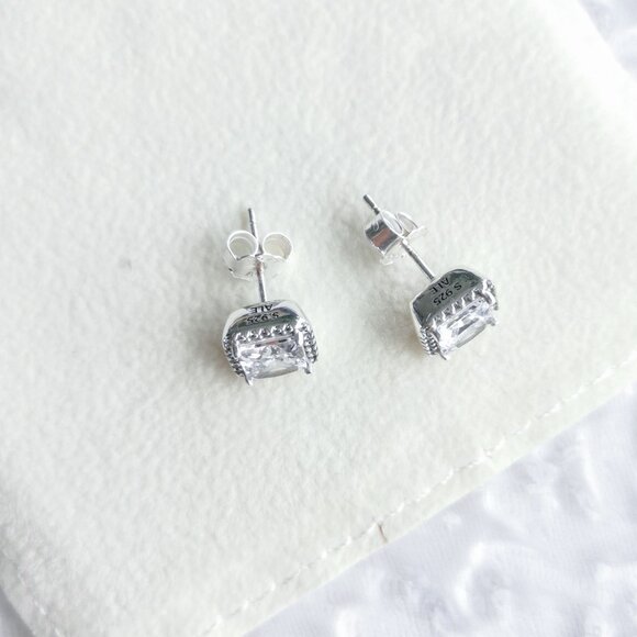 Pandora - Square Sparkle Silver Clear Halo Stud Earrings - new - Picture 3 of 3